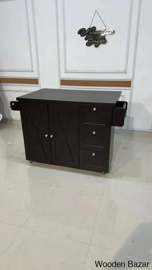 Kitchen Cabinet With Ultimate Storage Capacity And Teak Wood Top Dark Brown