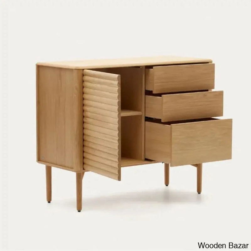 Kristyal Amazing Solid Wood Lenon Cabinet With 1 Door and 3 Drawers