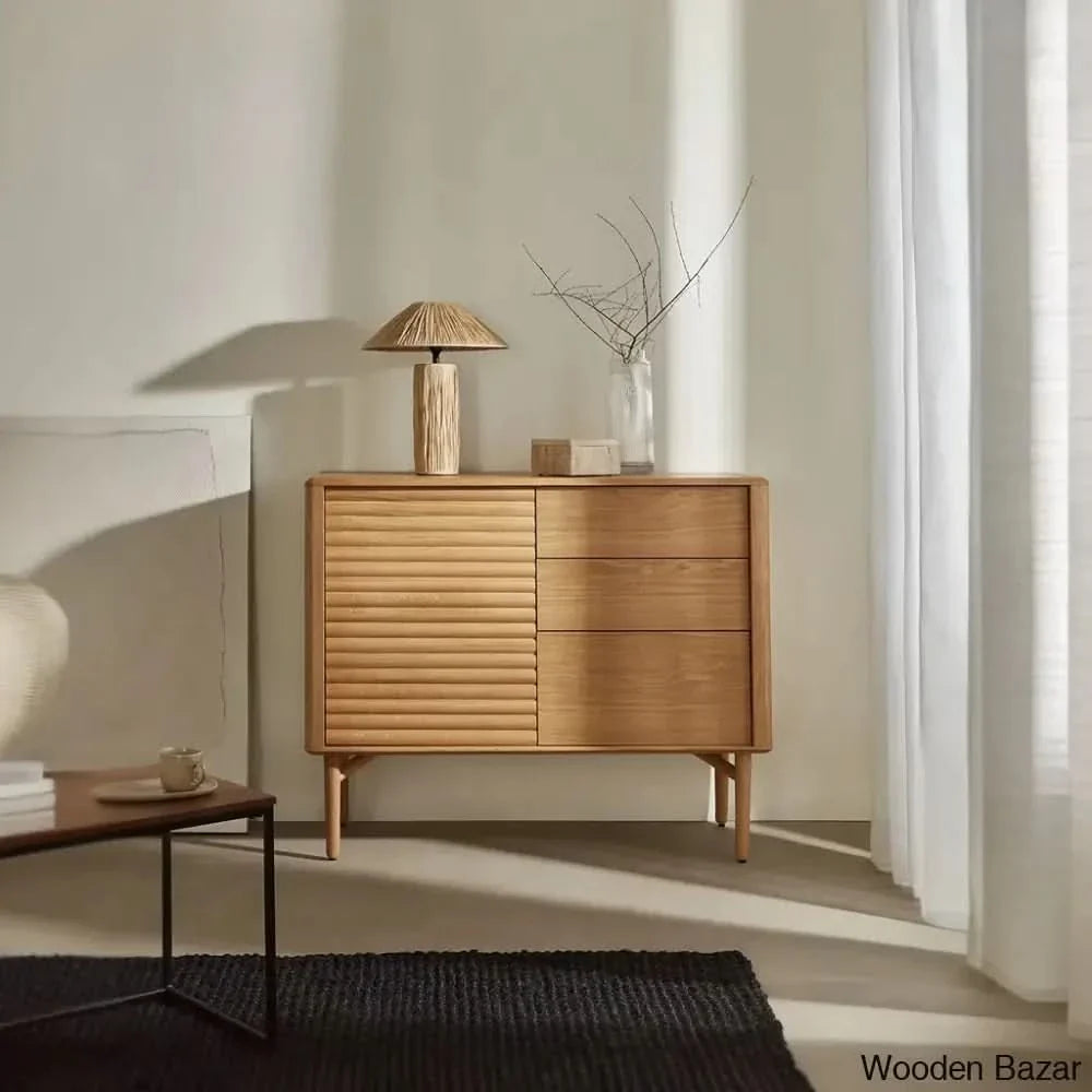 Kristyal Amazing Solid Wood Lenon Cabinet With 1 Door and 3 Drawers