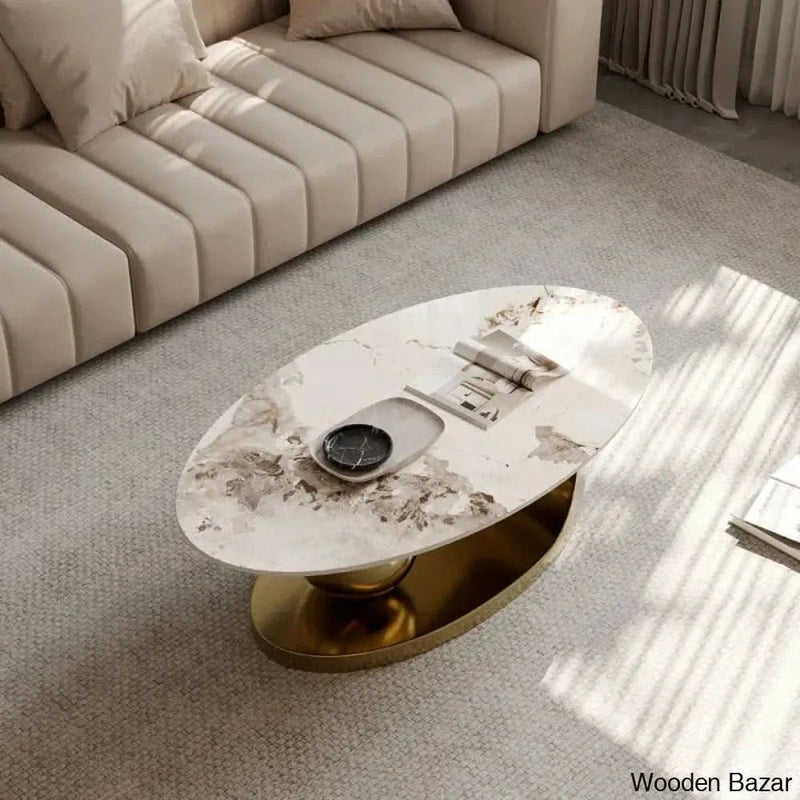 Labana 51-inch Pandora Oval Coffee Table with stone top Coffee and center table
