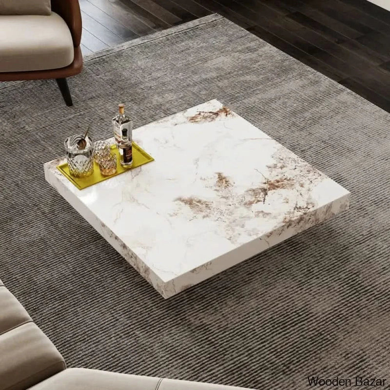 Lecantos 43“ Square Coffee and center Table with Faux Marble Table-top