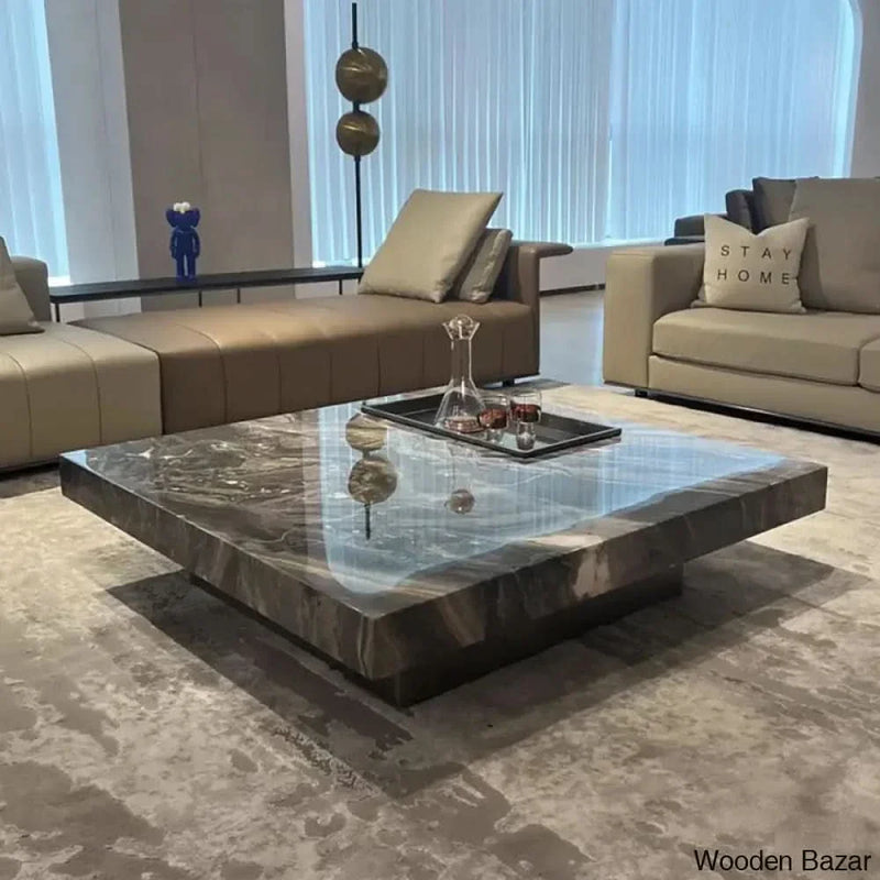Lecantos 43“ Square Coffee and center Table with Marble like Table-top