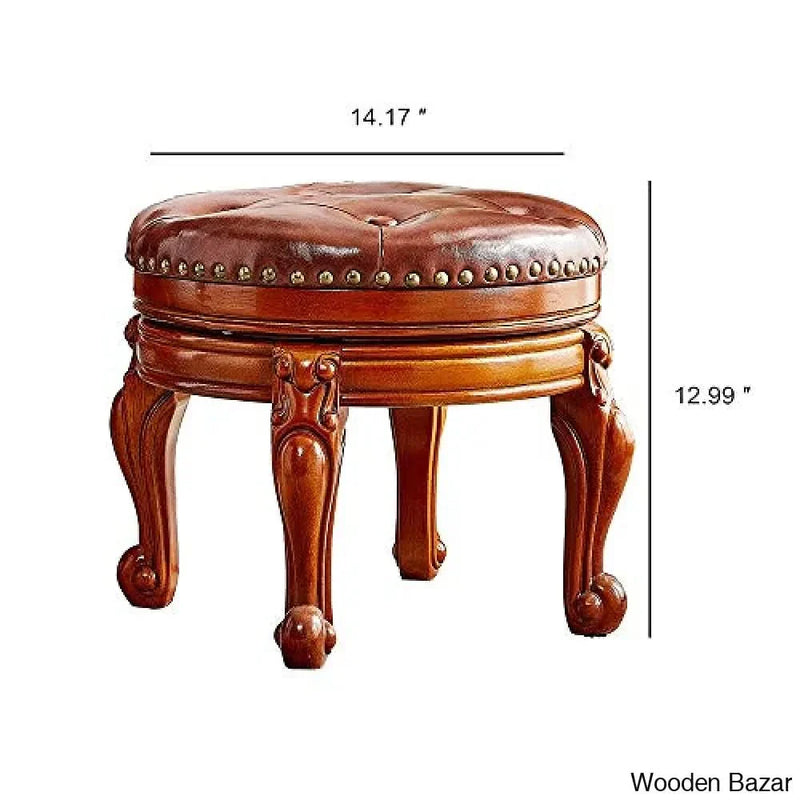 LEILISI Small Round Ottomans Rotatable Shoe Stools Footstool Leather Modern Seat Soft Sofa Stool Fully Assembled (Brown)