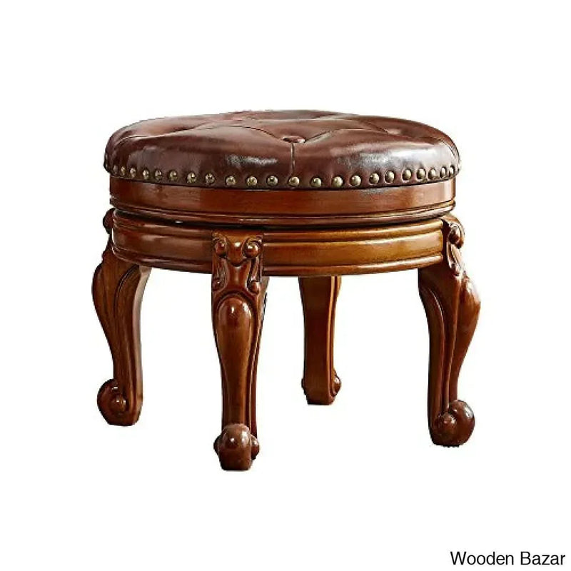 LEILISI Small Round Ottomans Rotatable Shoe Stools Footstool Leather Modern Seat Soft Sofa Stool Fully Assembled (Brown)