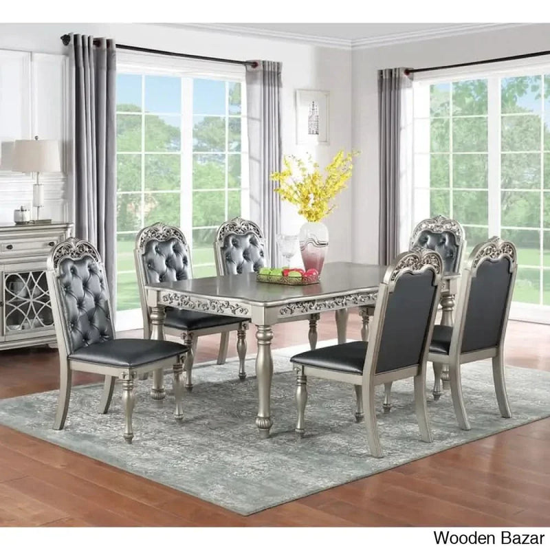 Liam Proper 6 Seater Dining Set With Chesterfield Chair - Craft Decor