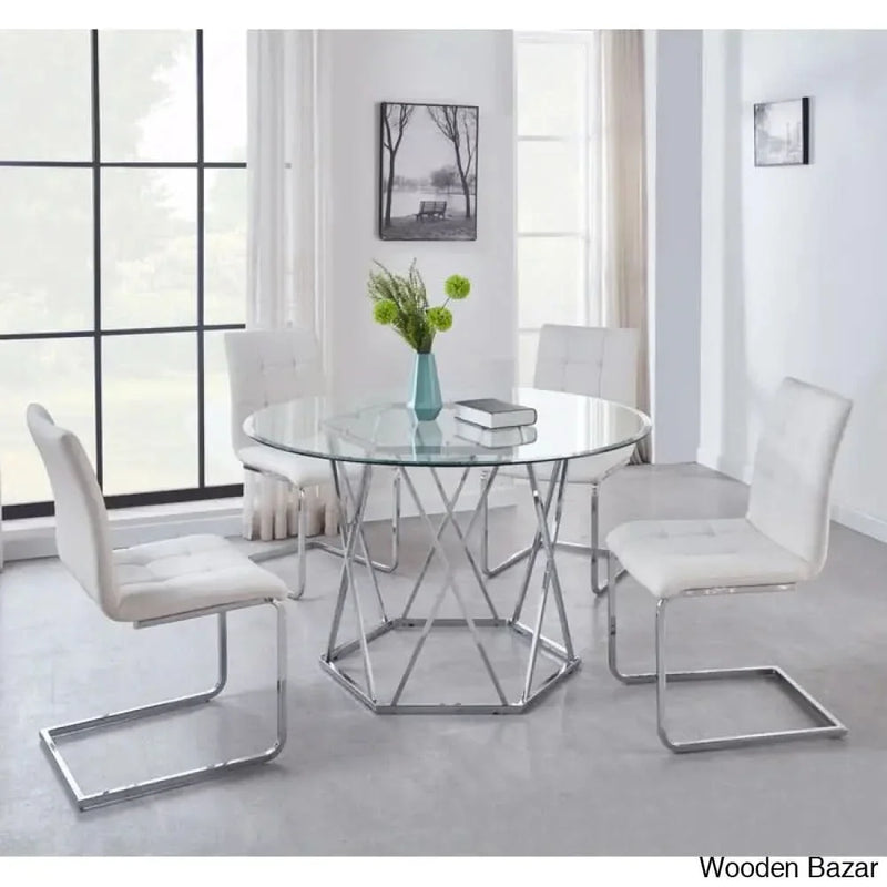Licken Luxury 4 Seater Glass Top Dining Set - Craft Decor White