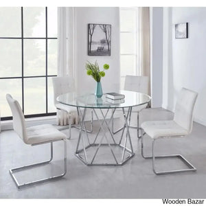 Licken Luxury 4 Seater Glass Top Dining Set - Craft Decor White