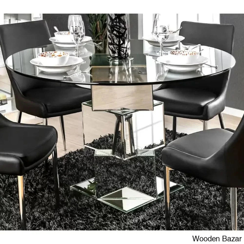 Lily Royal 4 Seater Glass Top Pedestal Dining Set - Craft Decor