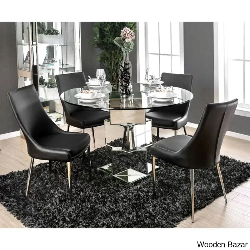 Lily Royal 4 Seater Glass Top Pedestal Dining Set - Craft Decor