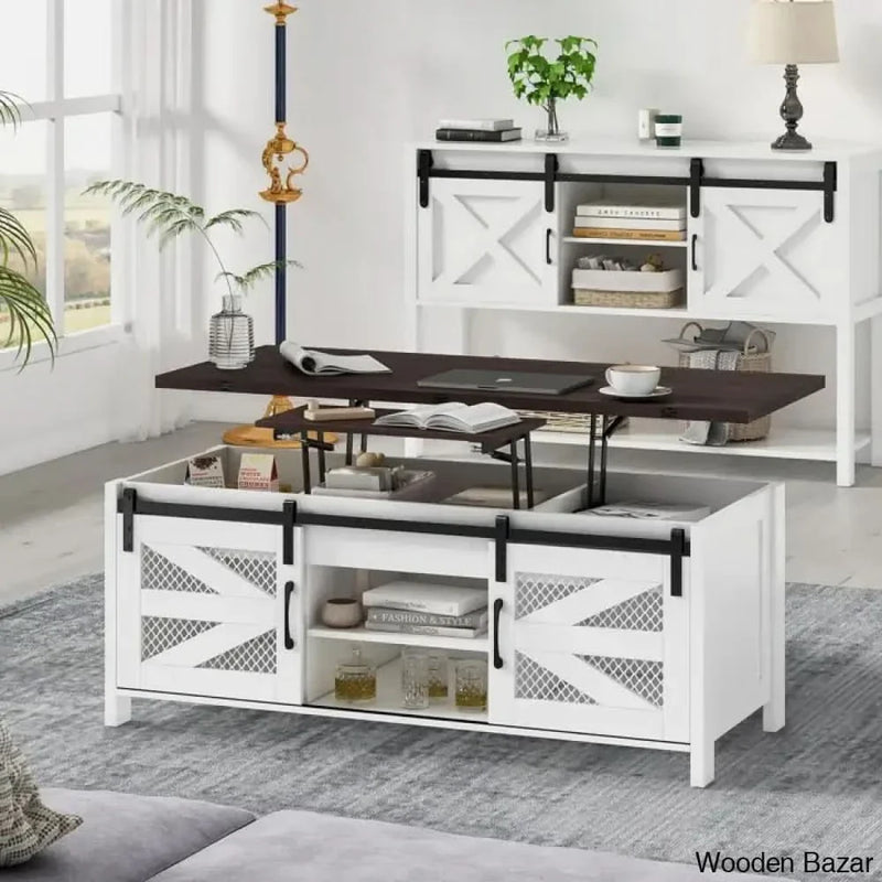 Linore 47.2" Lift Top Coffee and center Table, 4 in 1 Farmhouse Coffee Tables for Dining Room, Living Room