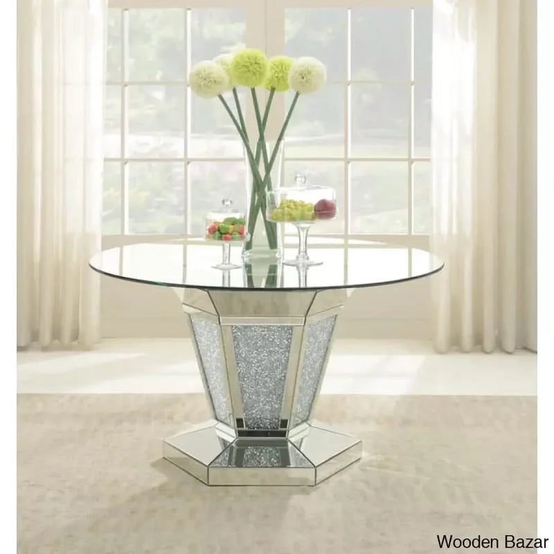 Listern 4 Seater Dining Table Set With Glass Top Pedestal