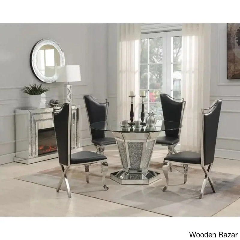 Listern 4 Seater Dining Table Set With Glass Top Pedestal