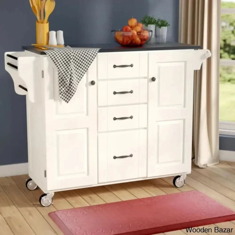Littrell Granite Top Kitchen Cart Kitchen trolley cart cabinet kitchen island with storage