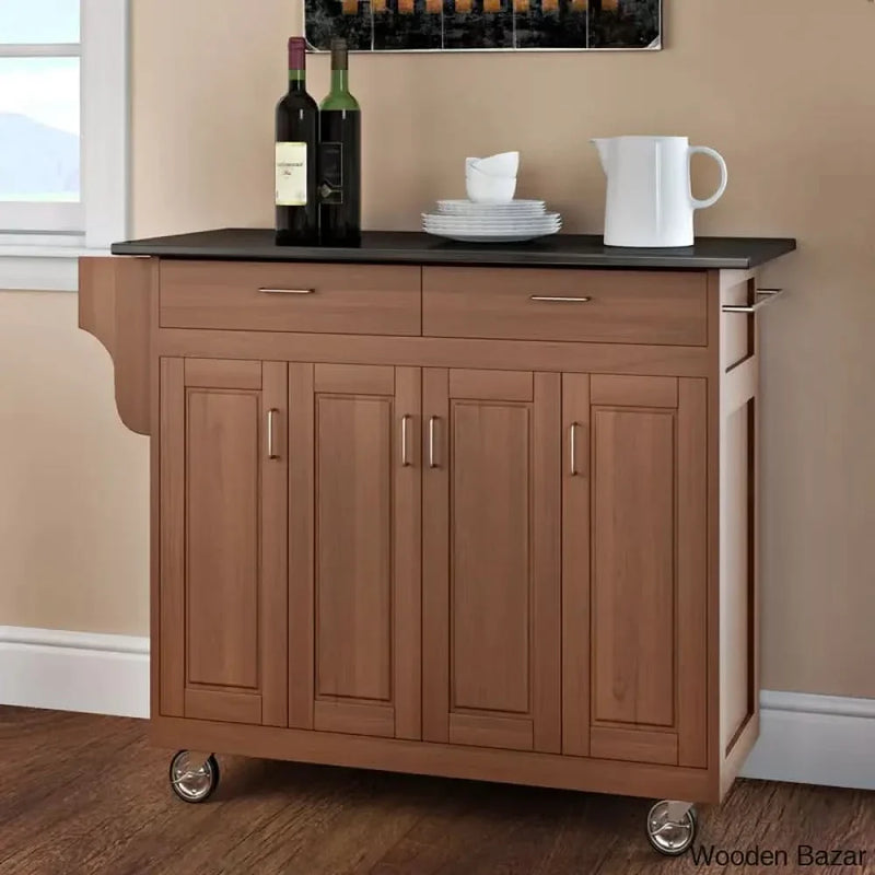Littrell Granite Top Kitchen Island Kitchen trolley cart cabinet kitchen island with storage