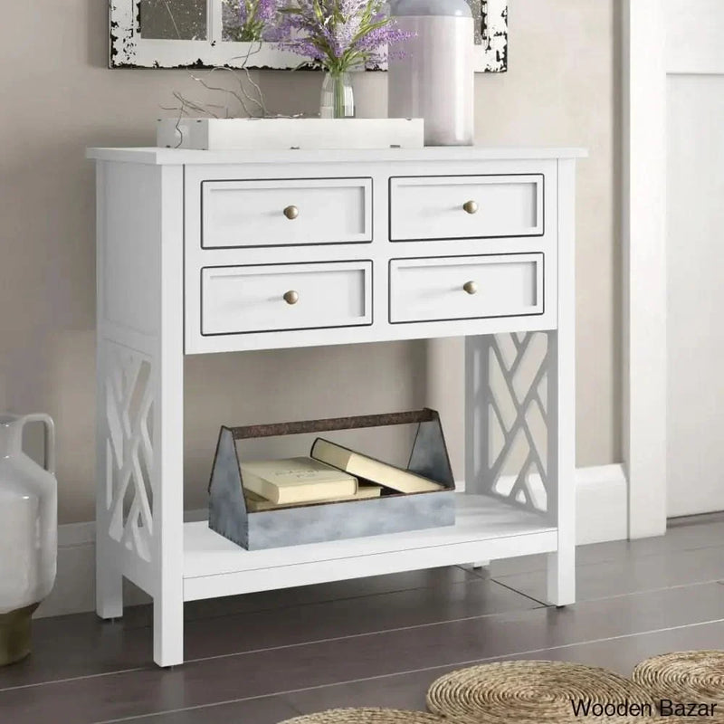 Loes Wide Wooden Entryway Console Table with 4 Drawers and 1 Shelf