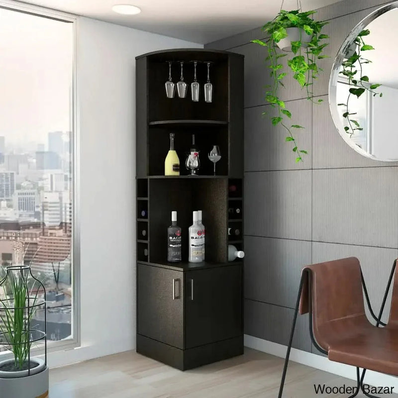 Lollis Syrah Space Efficient Corner Bar Cabinet with New 2-Doors