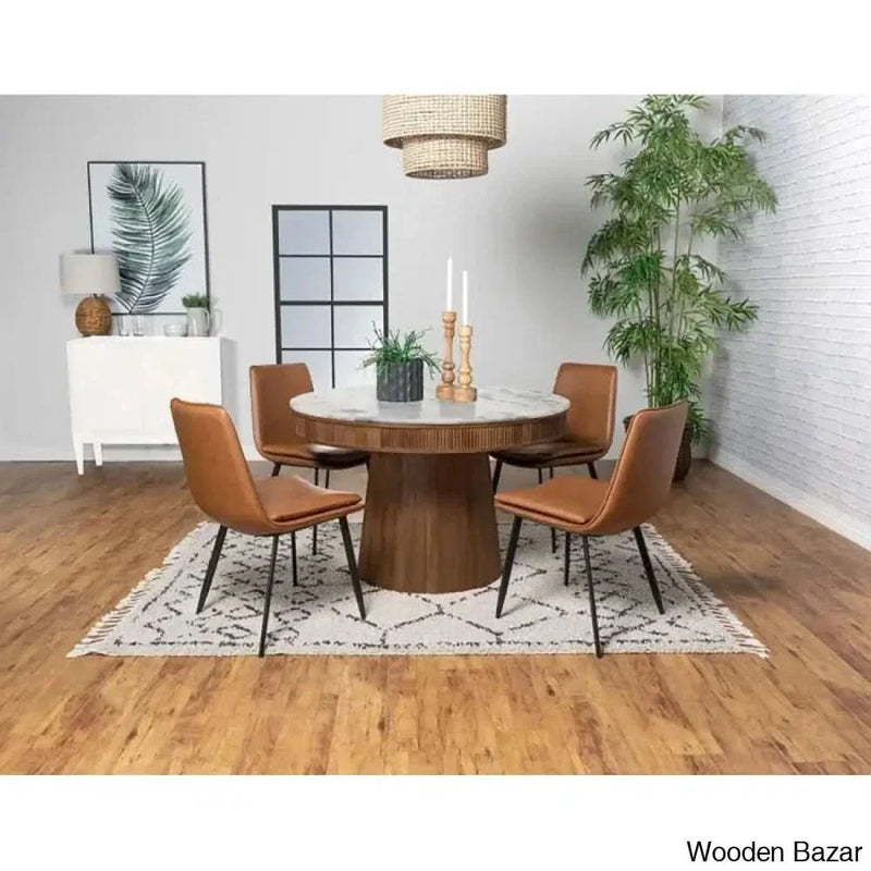 Lupid Elegant 4 Seater Pedestal Dining Set in Marble Top