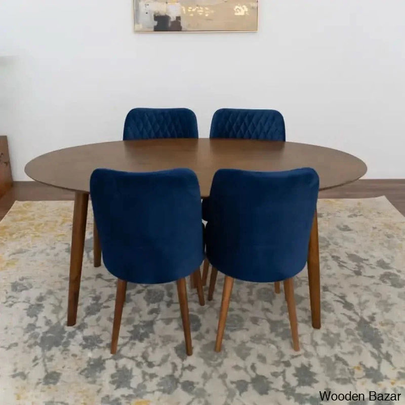Luxurious Solid Wood Oval Dining Set for 5 with Velvet Upholstered Chairs