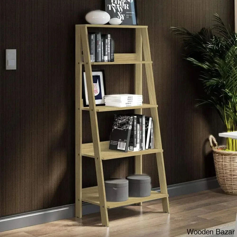 Madesa 5-Tier Ladder Shelf with Storage Space, Free Standing Bookshelf, Wood, 15" D x 24" W x 55" H – Oak