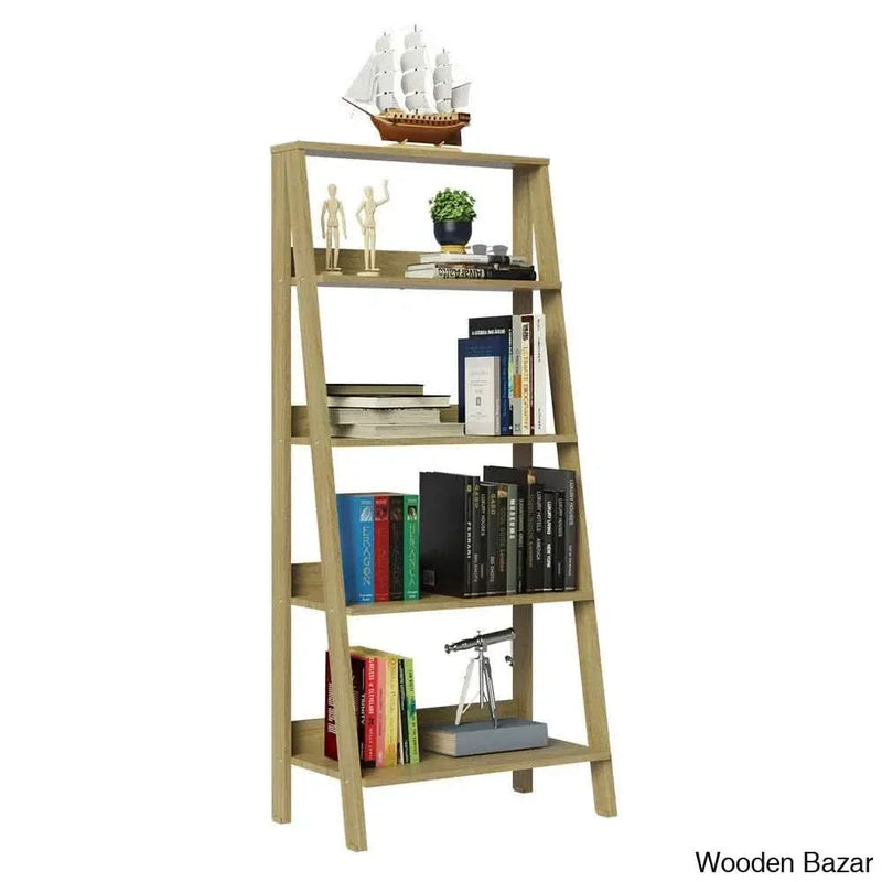 Madesa 5-Tier Ladder Shelf with Storage Space, Free Standing Bookshelf, Wood, 15" D x 24" W x 55" H – Oak