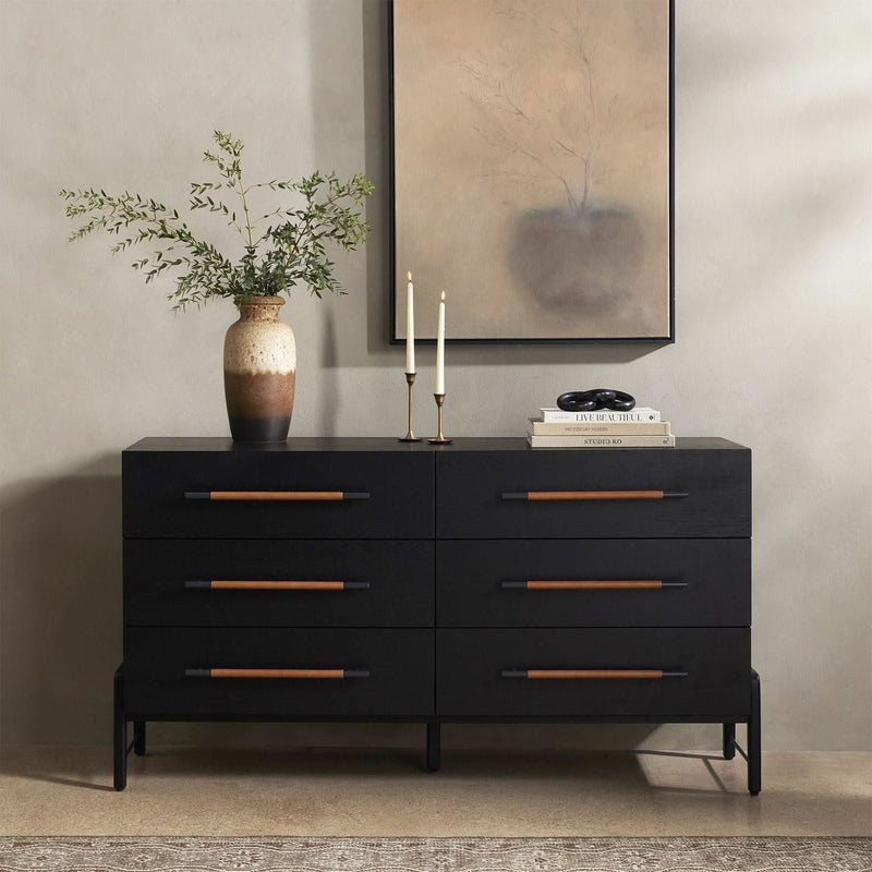 Blackered Modern Black Wooden Dresser with Elegant Handles - Craft Decor