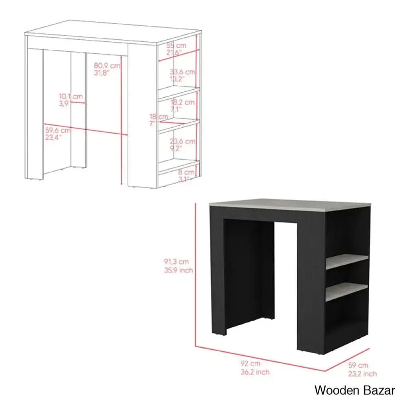 Malahki Kitchen Island Doyle, 3 Shelves, Width x 36.2, black/Ibiza Marble Color Finish Kitchen trolley cart cabinet kitchen island with storage