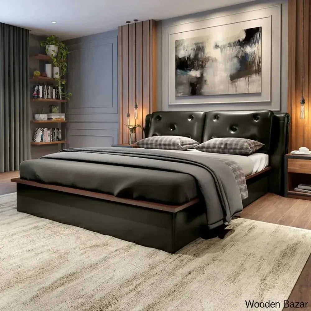 Mariono Queen Size Bed in Upholstered Style with Hydraulic Storage