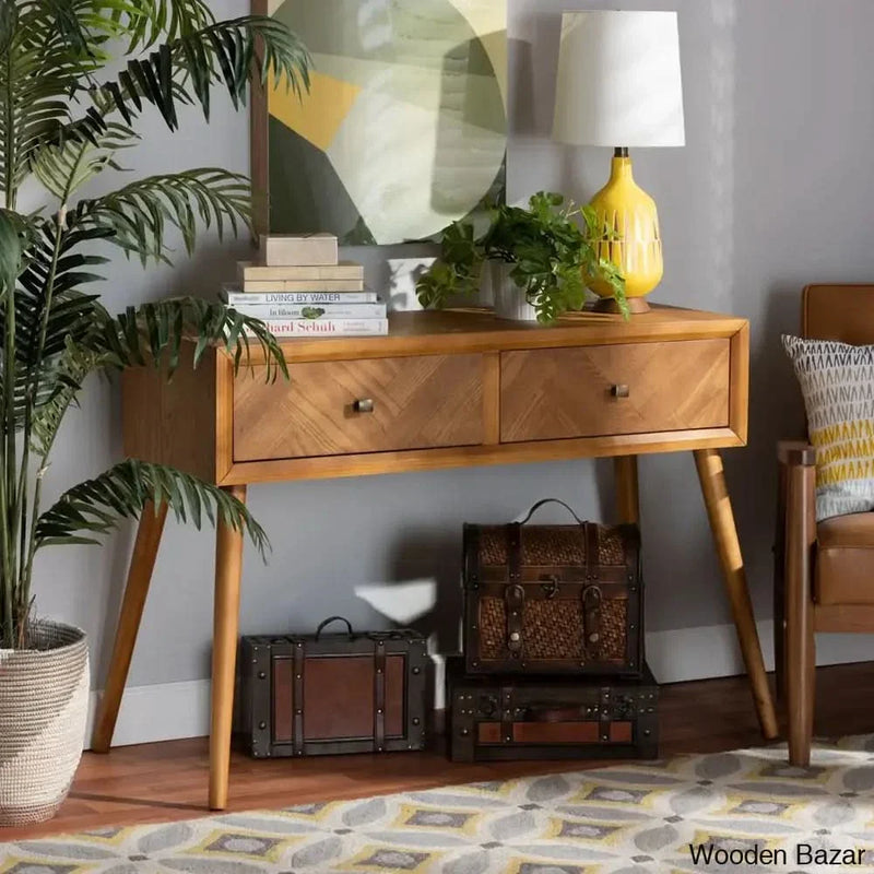 Medeea Console Table Extra Long Entryway Table with 4 Drawers and Bottom Shelf