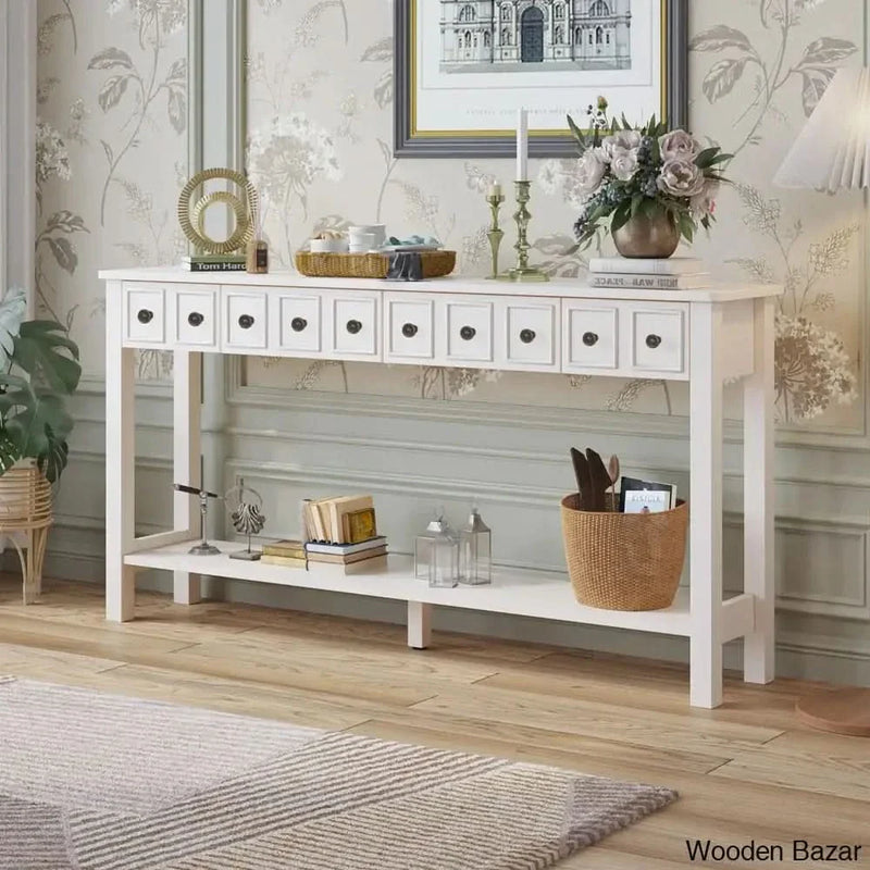 Medeea Console Table Extra Long Entryway Table with 4 Drawers and Bottom Shelf