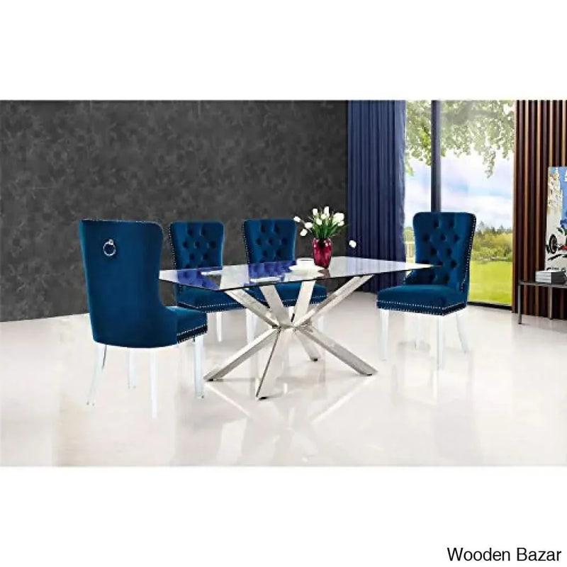 Meridian Furniture Miley Collection Modern | Contemporary Velvet Upholstered Dining Chair with Deep Button Tufting and Sturdy Acrylic Lucite Legs, Set of 2, Navy, 21.5" W x 27" D x 40" H, Blue