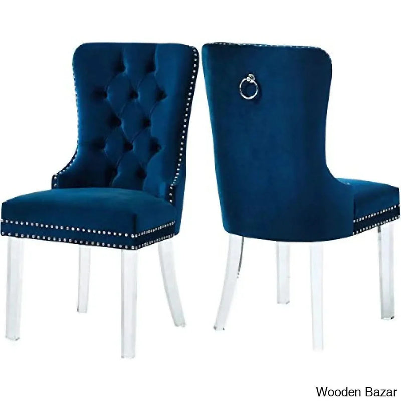 Meridian Furniture Miley Collection Modern | Contemporary Velvet Upholstered Dining Chair with Deep Button Tufting and Sturdy Acrylic Lucite Legs, Set of 2, Navy, 21.5" W x 27" D x 40" H, Blue