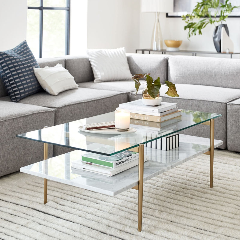 Vanakkam Mid-Century Art Display Marble Coffee Table - Craft Decor