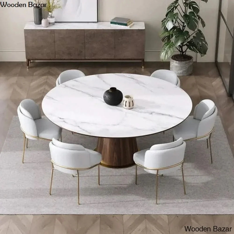 Mid-Century Modern 7 Piece Dining Room Sets 48" Round Dining Table White 6 Side Chairs - Craft Decor