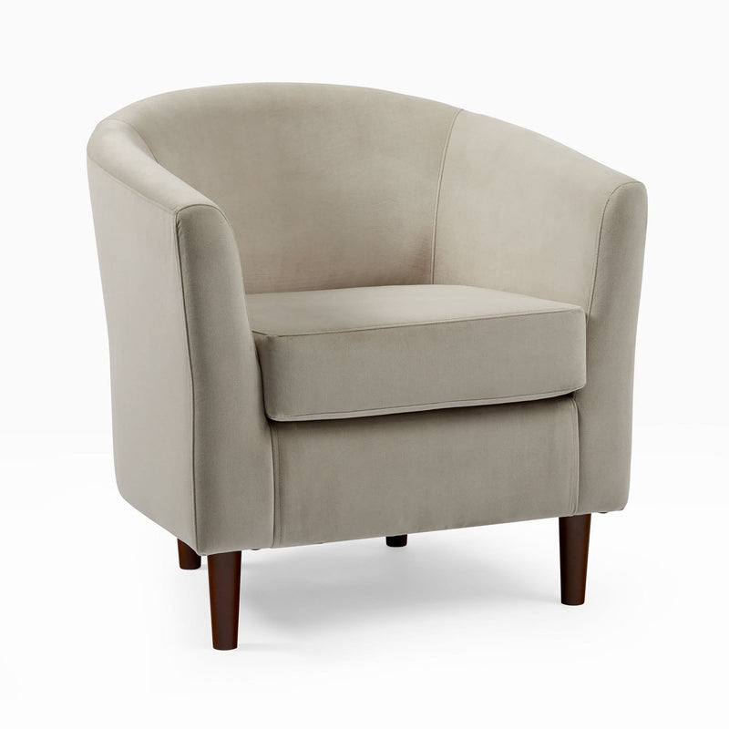 Naizun Barrel Accent Chair in Soft Taupe Upholstery with Tapered Wooden Legs - Craft Decor