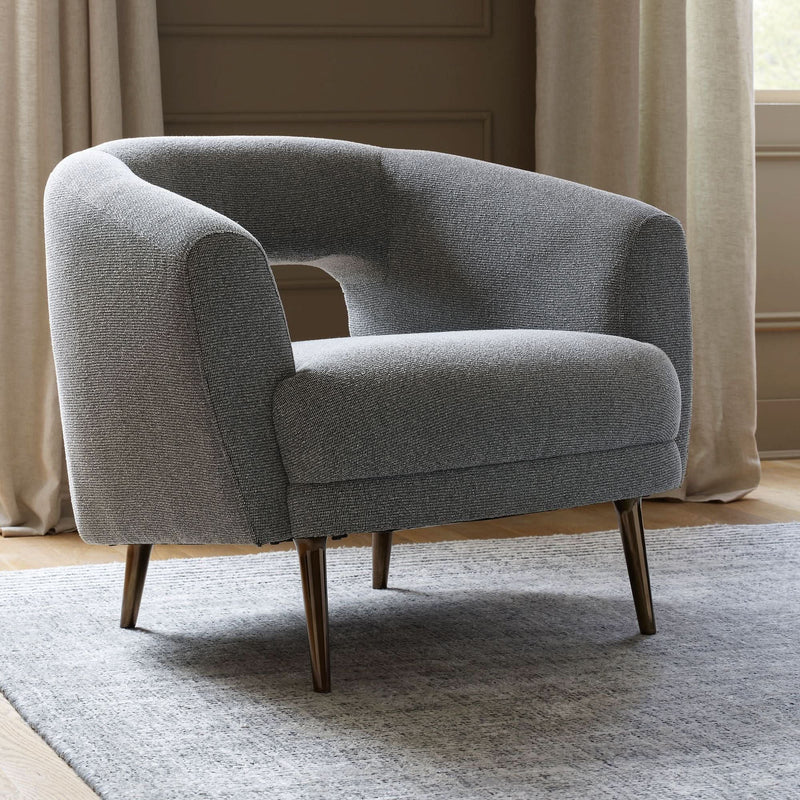 Aix Modern Curved Accent Chair in Textured Grey Upholstery with Sleek Metal Legs