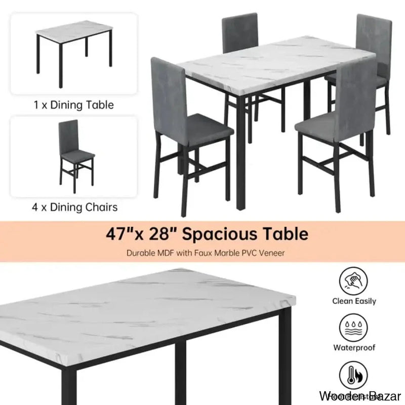 Mitilion New 4 Seater Dining Set with Velvet Upholstered Dining Chairs