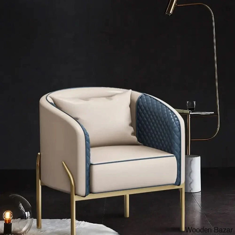 Modern Accent Chair Tufted Upholstered PU Leather Accent Chair in Gold - Craft Decor