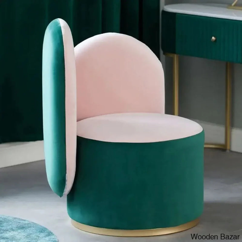 Modern Green & Pink Velvet Sidechair Upholstered Single Chair Gold Base Metal - Craft Decor