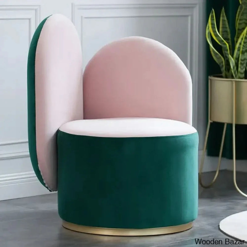Modern Green & Pink Velvet Sidechair Upholstered Single Chair Gold Base Metal - Craft Decor