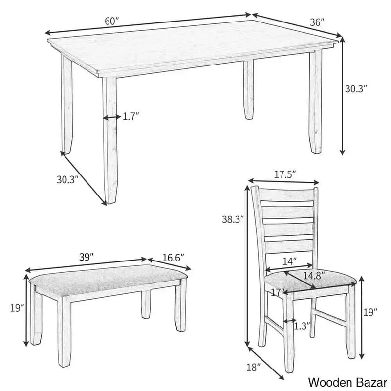 Modern Grey-Finished Teak Wood Dining Table Set with Bench – Sleek and Chic
