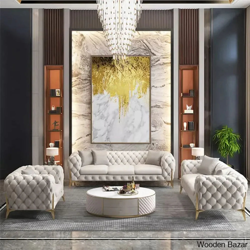 Modern Light Luxury Sectional Sofa in suede fabric 3 Seater Chesterfield Couch for Home or Hotel