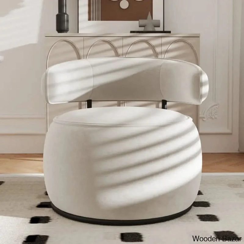 Modern Off-White Swivel Armchair Barrel Accent Chair Velvet Upholstered - Craft Decor