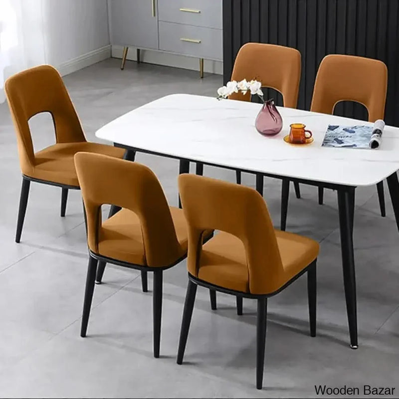 Modern Orange Dining Chair Loop Backrest Armless Chair Carbon Steel in Black (Set of 2) - Craft Decor