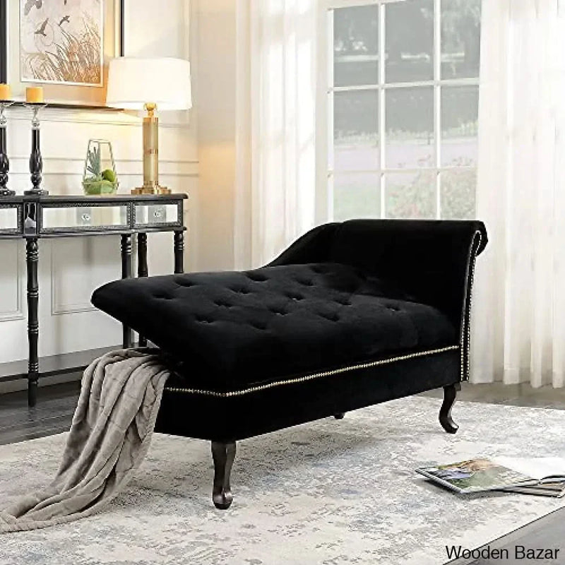 Modern Tufted Velvet Chaise Lounge with Storage, Elegant Victorian Vintage Style Upholstered Couch for Bedroom or Living Room