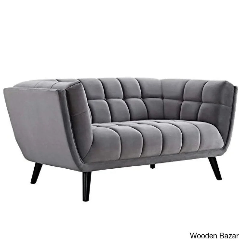 Modway Bestow Upholstered Velvet Button-Tufted Loveseat in Gray