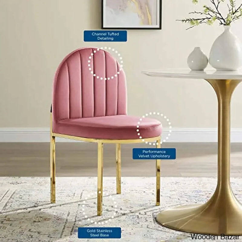 Modway Isla Channel Tufted Performance Velvet Dining Side Chair, Gold Dusty Rose