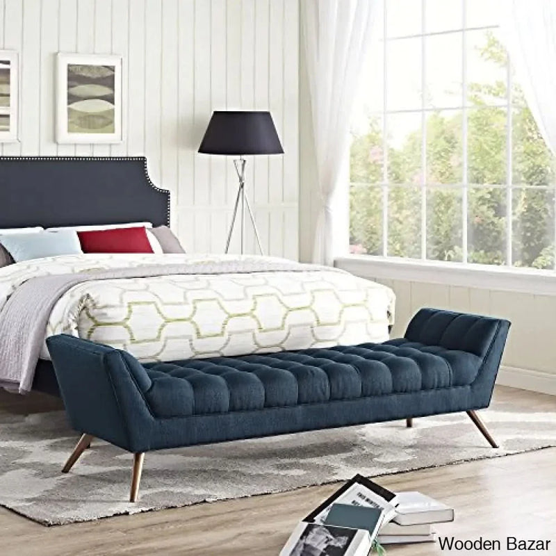 Modway Response Mid-Century Modern Bench Large Upholstered Fabric in Azure