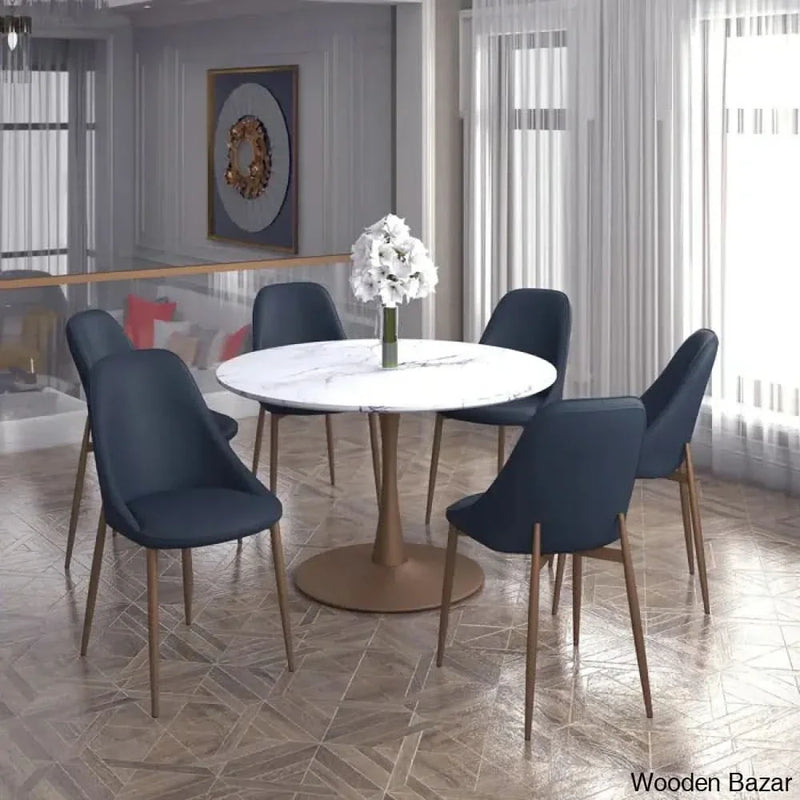 New 6 Seater Contemporary Premium Marble Dining Table Set