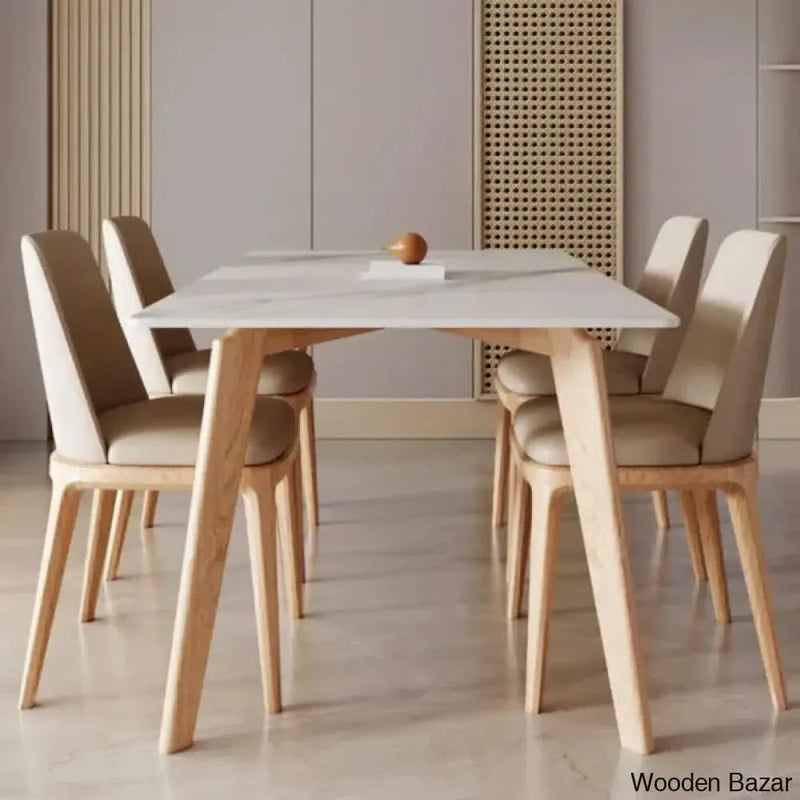 New Italian Rock Plate Dining Table Set With Luxury Solid Wood Chairs