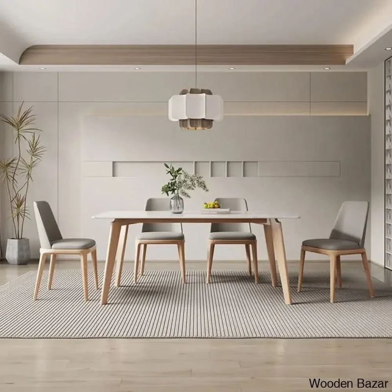 New Italian Rock Plate Dining Table Set With Luxury Solid Wood Chairs